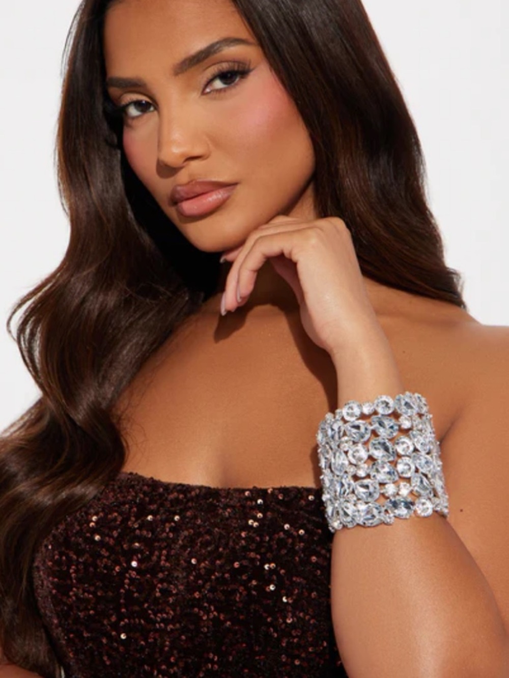 Fashion Nova Silver Crystal Statement Cuff